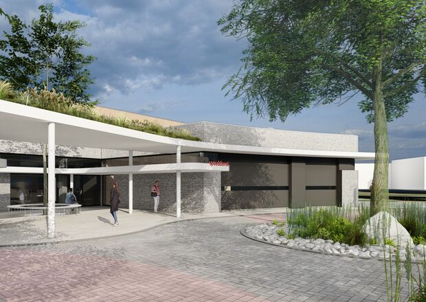 Render nieuwe spoed hoofdingang zijaanzicht